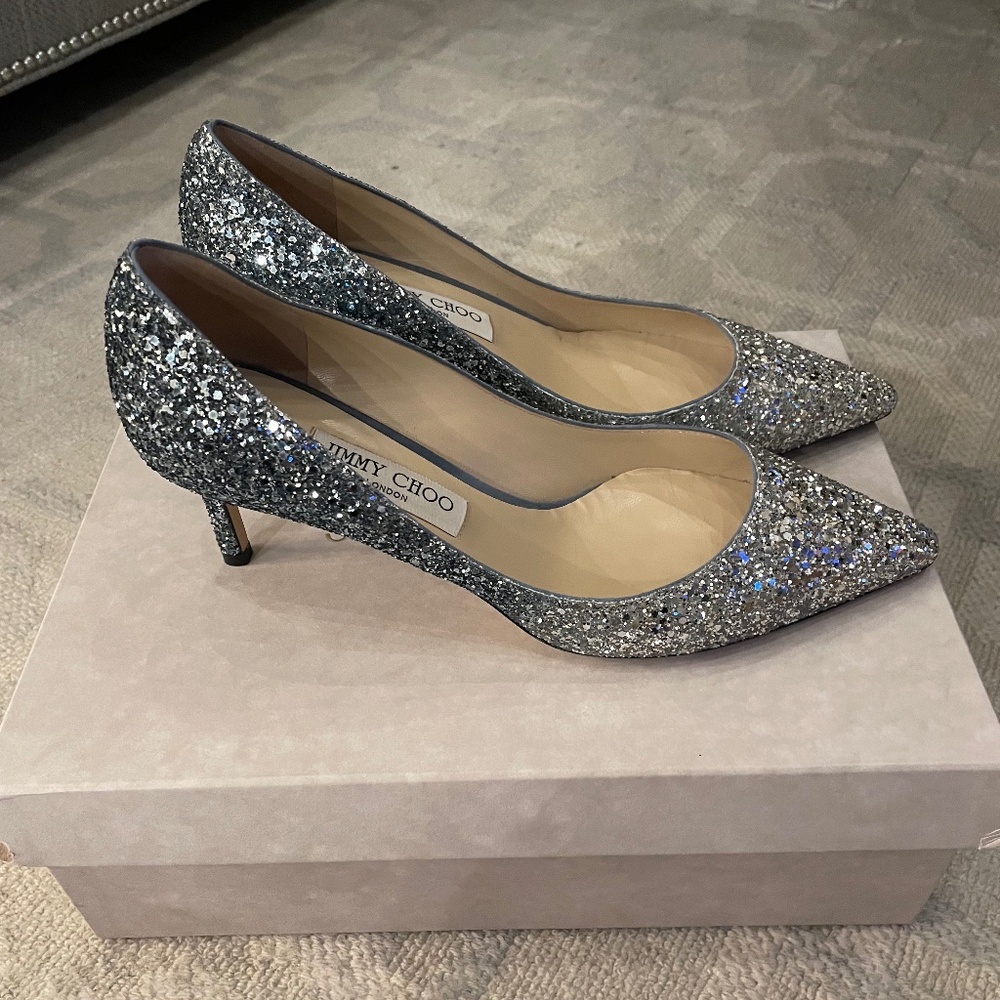 Jimmy Choo-Romy Heel-Silver/blue glitter-size 39.5
